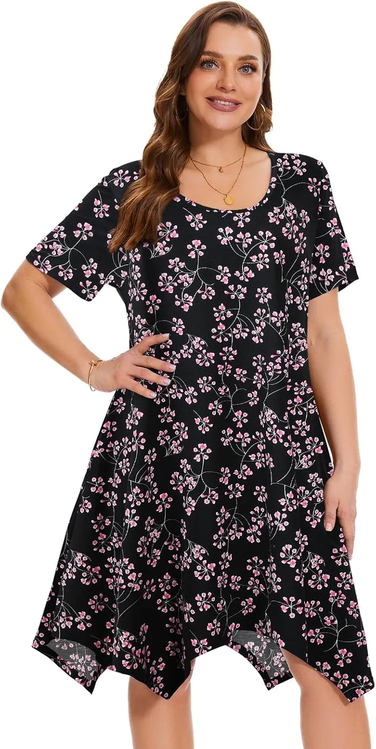 ZENNILO Plus Size Tshirt Dress with Pockets Casual Summer Dresses Crew Neck Short Sleeve Swing Dress for Women