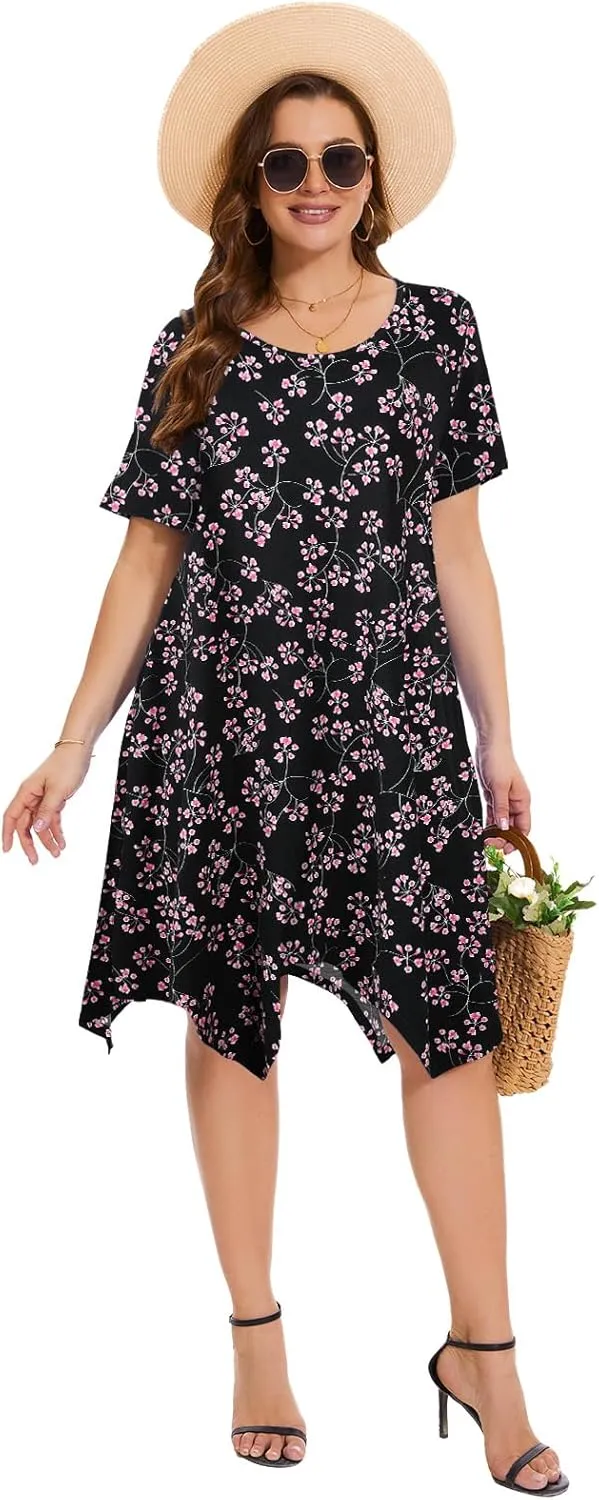 ZENNILO Plus Size Tshirt Dress with Pockets Casual Summer Dresses Crew Neck Short Sleeve Swing Dress for Women