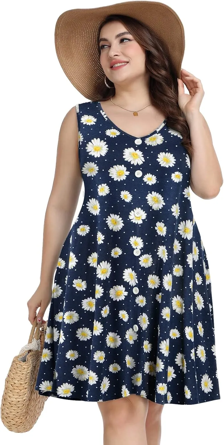 ZENNILO Women's Casual Dresses Tshirt Dresses Plus Size Summer Dresses V Neck Beach Cover Up Sundress with Pockets