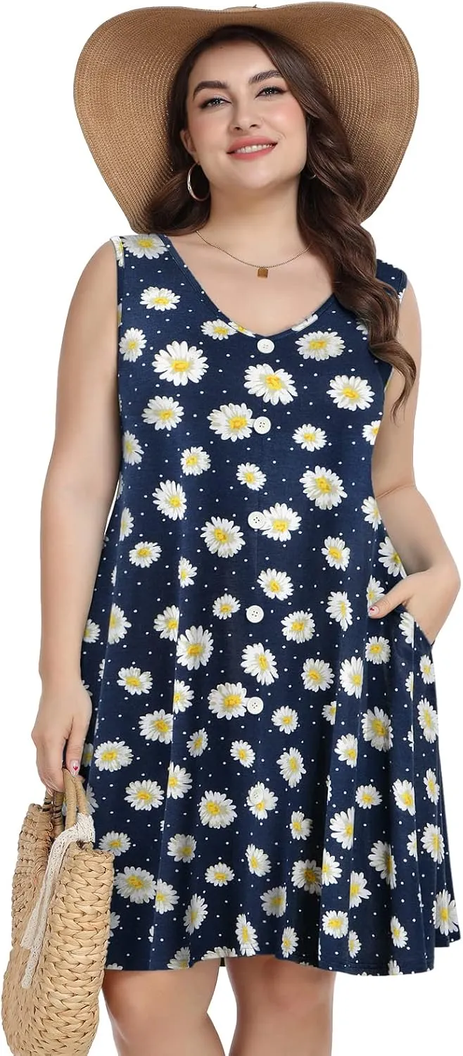 ZENNILO Women's Casual Dresses Tshirt Dresses Plus Size Summer Dresses V Neck Beach Cover Up Sundress with Pockets
