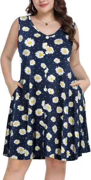 ZENNILO Women's Casual Dresses Tshirt Dresses Plus Size Summer Dresses V Neck Beach Cover Up Sundress with Pockets