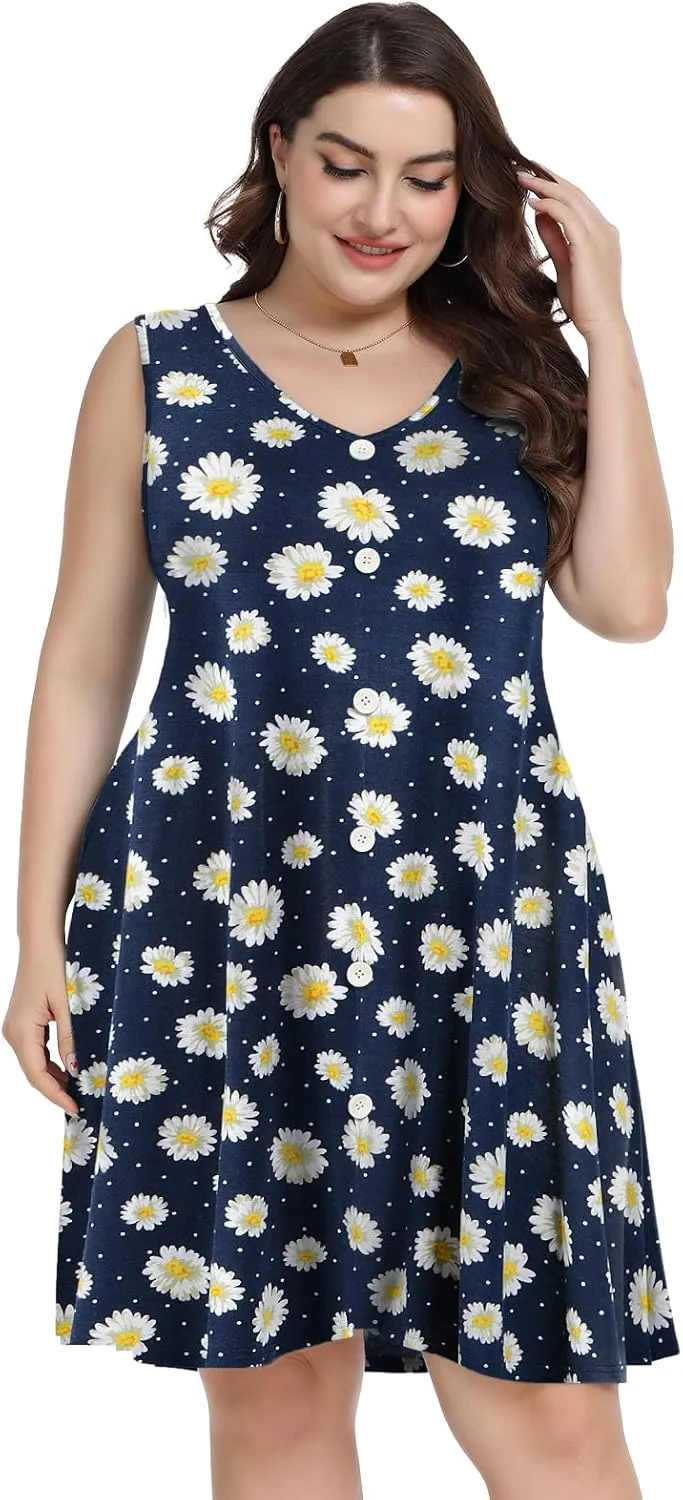 ZENNILO Women's Casual Dresses Tshirt Dresses Plus Size Summer Dresses V Neck Beach Cover Up Sundress with Pockets
