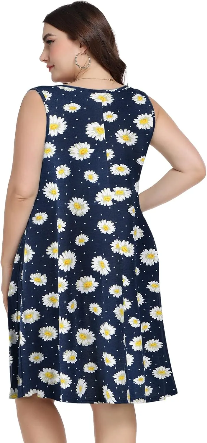 ZENNILO Women's Casual Dresses Tshirt Dresses Plus Size Summer Dresses V Neck Beach Cover Up Sundress with Pockets