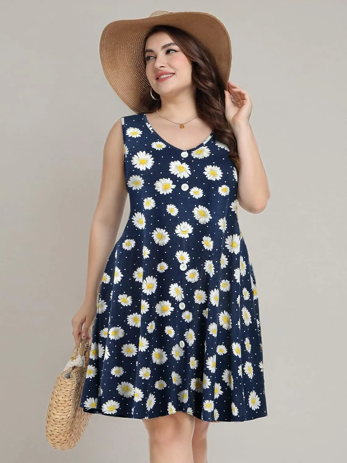 ZENNILO Women's Casual Dresses Tshirt Dresses Plus Size Summer Dresses V Neck Beach Cover Up Sundress with Pockets