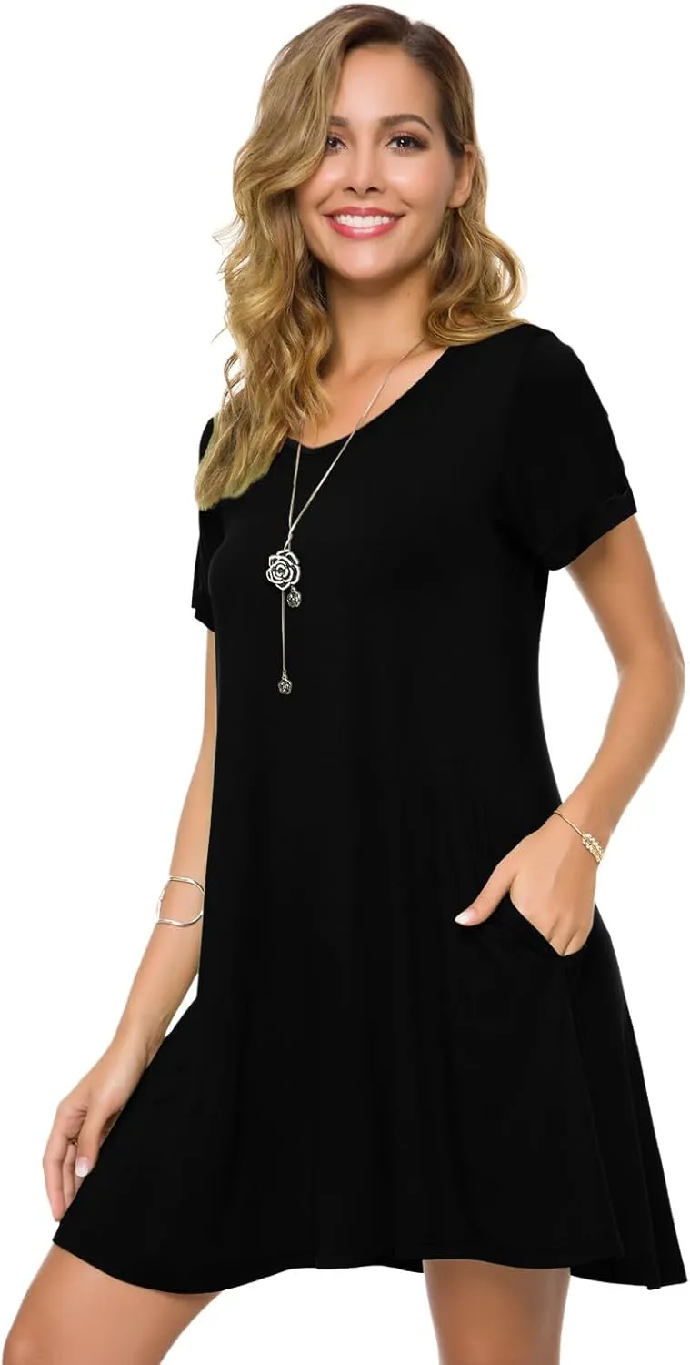ZENNILO Women's Plus Size T Shirt Dresses with Pockets Casual Summer Dresses V Neck Short Sleeve Swing Dress for Women