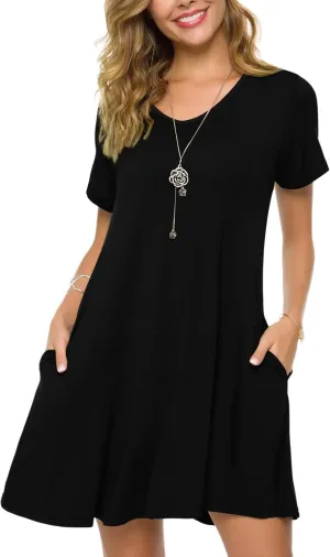 ZENNILO Women's Plus Size T Shirt Dresses with Pockets Casual Summer Dresses V Neck Short Sleeve Swing Dress for Women