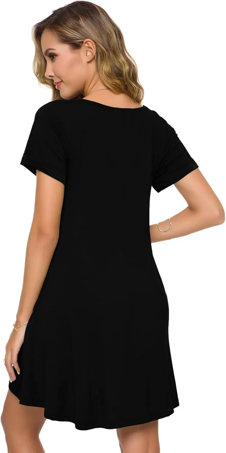 ZENNILO Women's Plus Size T Shirt Dresses with Pockets Casual Summer Dresses V Neck Short Sleeve Swing Dress for Women