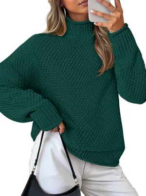 ZESICA Women's Turtleneck Batwing Sleeve Loose Oversized Chunky Knitted Pullover Sweater Jumper Tops