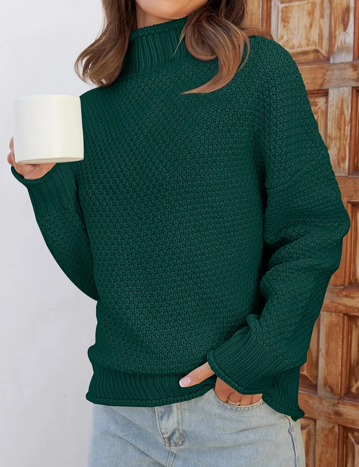 ZESICA Women's Turtleneck Batwing Sleeve Loose Oversized Chunky Knitted Pullover Sweater Jumper Tops