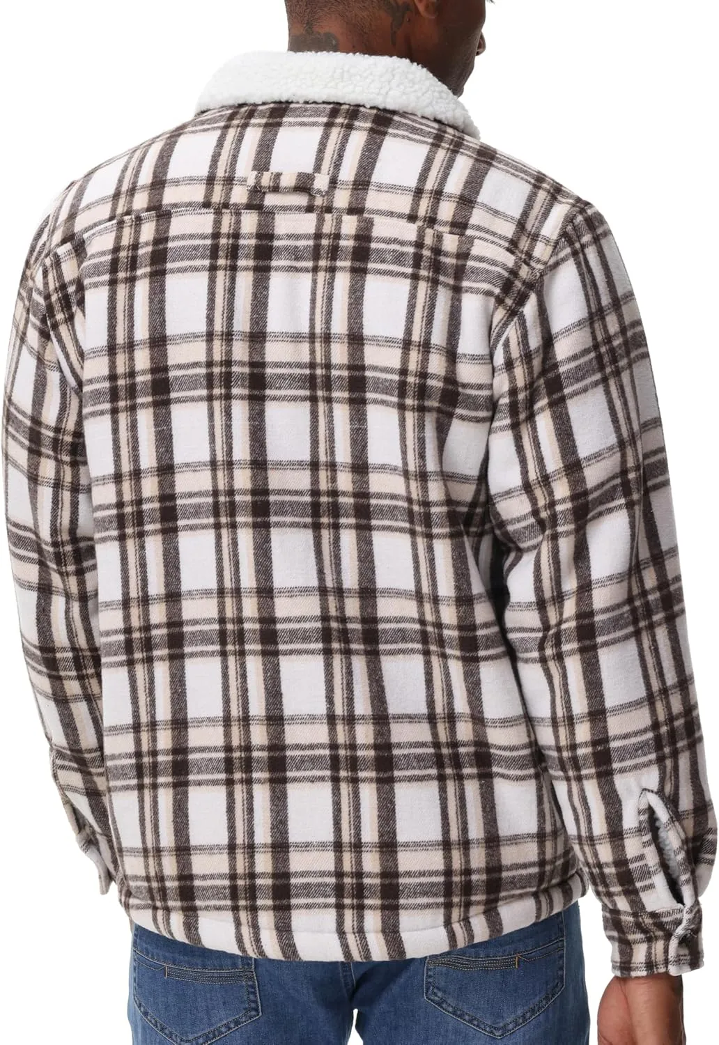 ZITY Mens Flannel Jacket Lapel Full Zip Up Fleece Plaid Sherpa Lined Coat